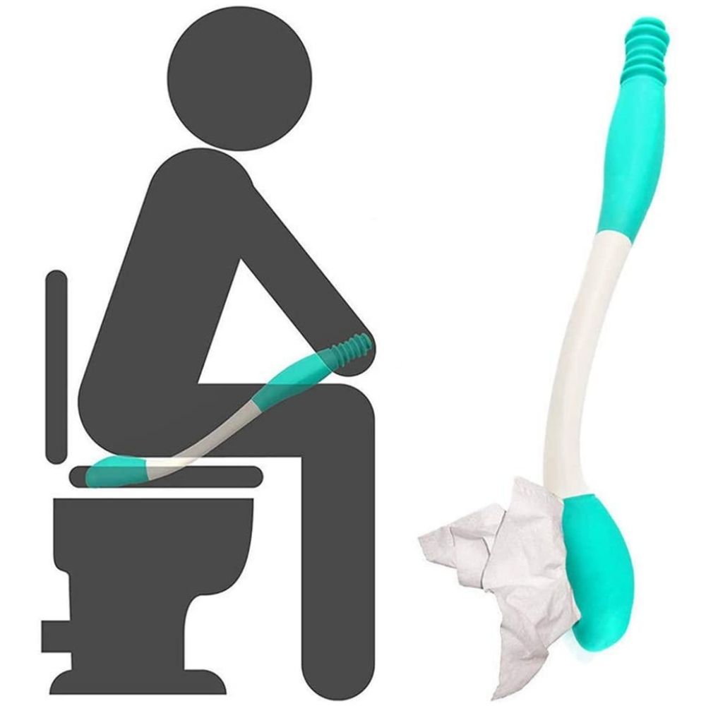 A long handled toilet paper grip with a cushioned head